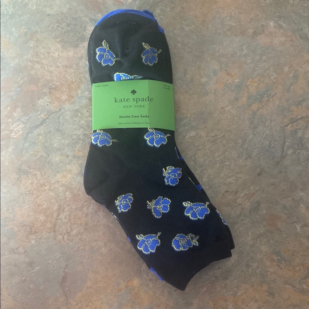 Kate Spade Black and Blue Floral Socks 3 Pack NWOT